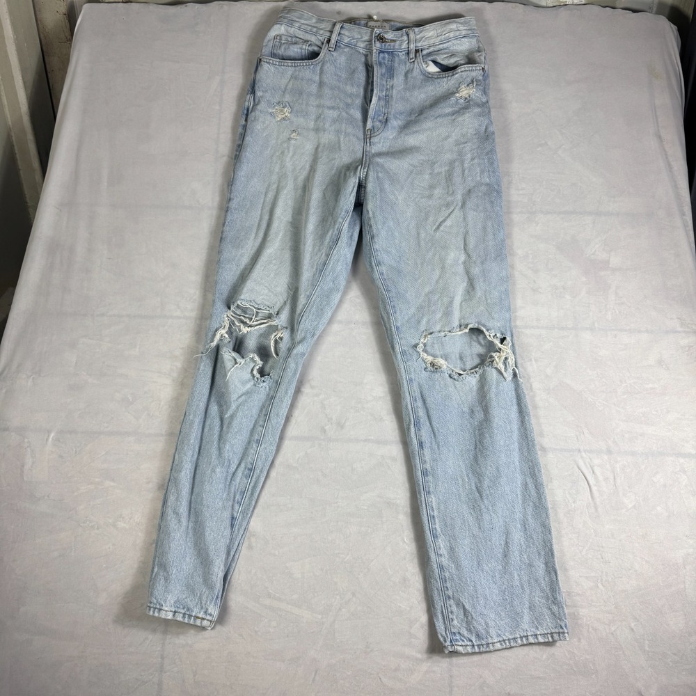 Pacsun Womens Dad Straight Jeans Blue Denim Distressed 5-Pocket Light Wash 28